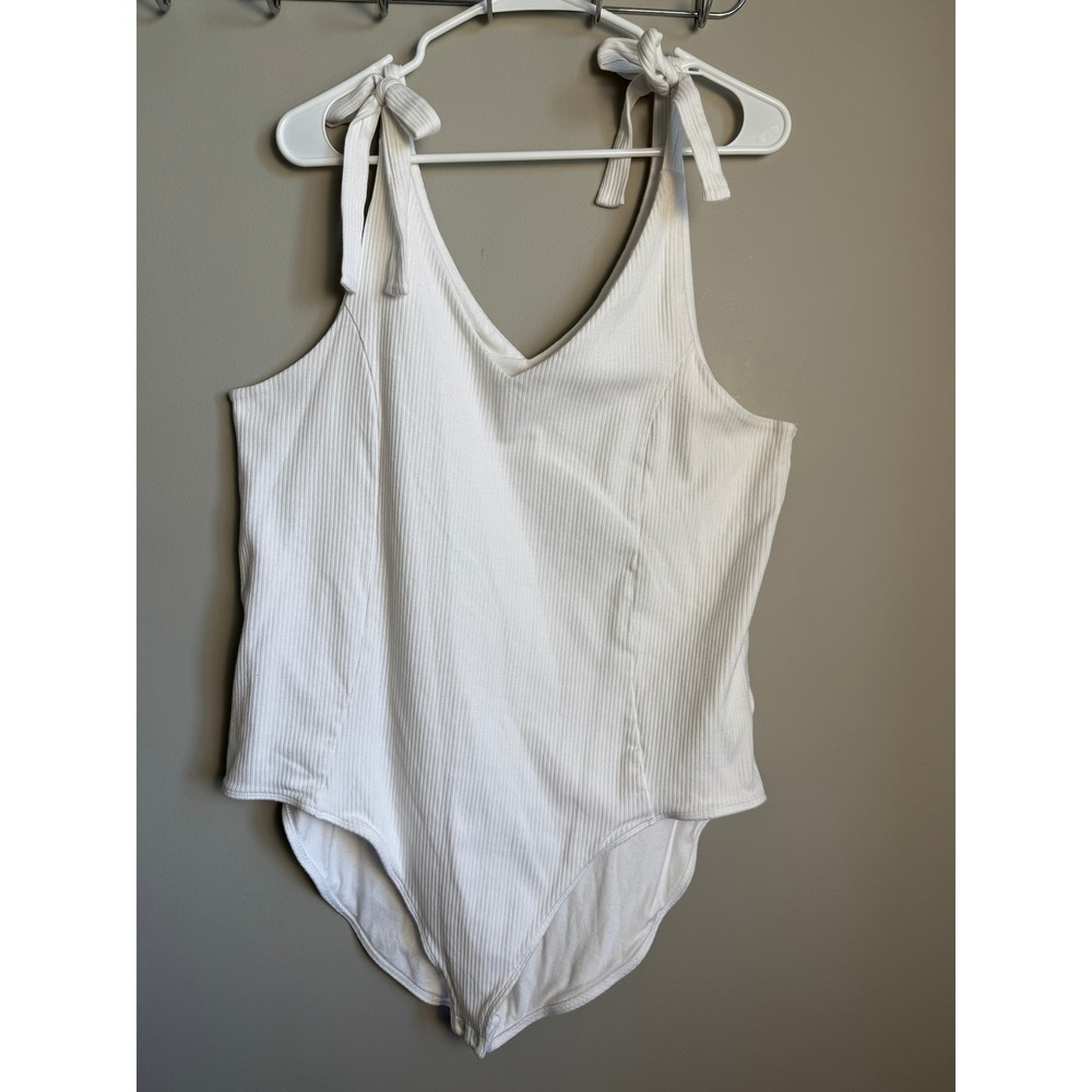 Old Navy Tie-Shoulder Ribbed Bodysuit Calla Lily White 3X Cottagecore Coastal